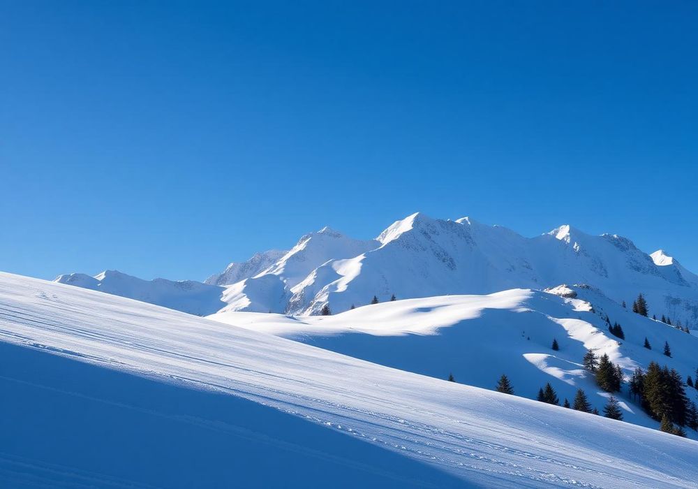 Snow-covered Gulmarg peaks and pine slopes in the Kashmir Himalayas